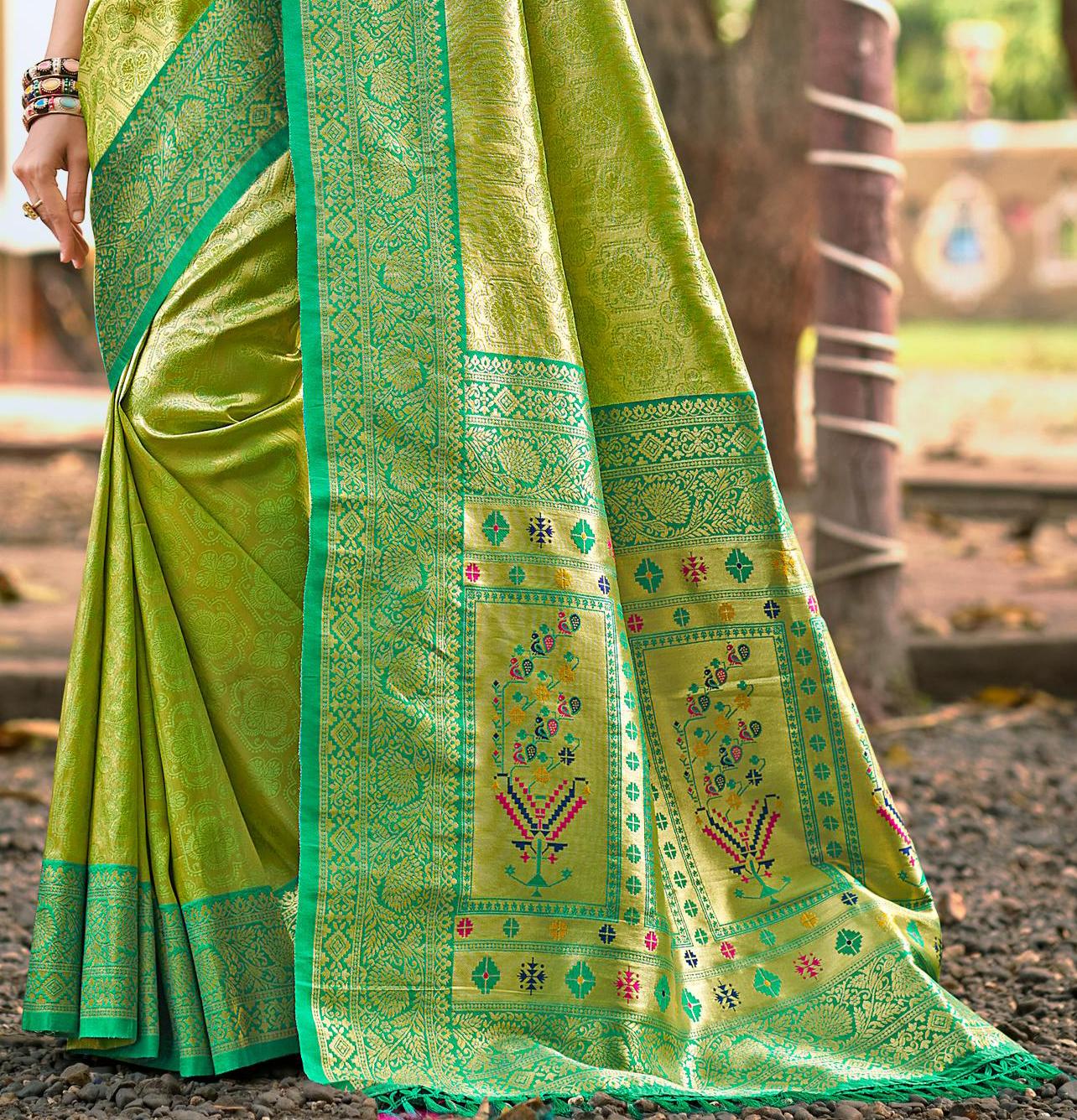 Sangam Prints Multi Color Kanjivaram Silk Woven Work Traditional Saree
