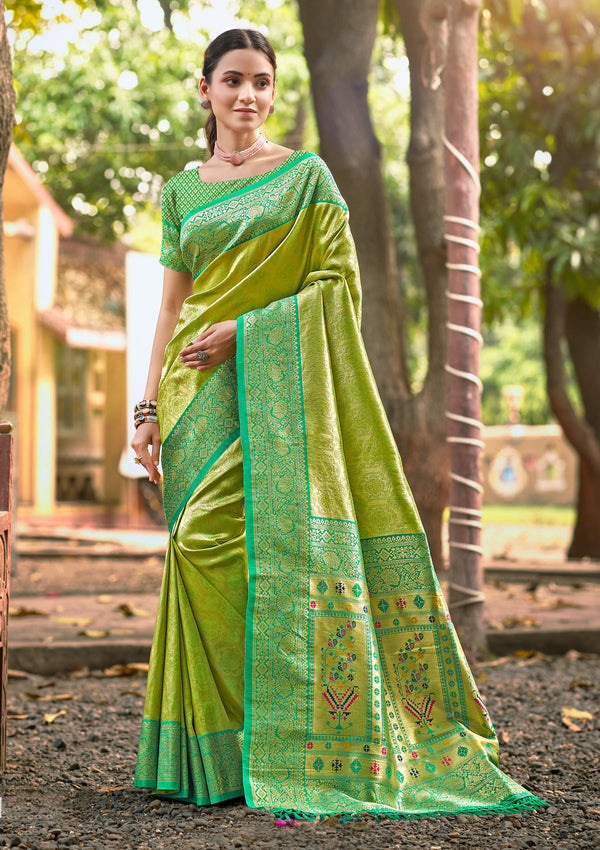 Sangam Prints Multi Color Kanjivaram Silk Woven Work Traditional Saree