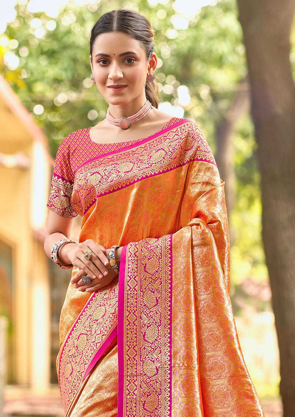 Sangam Prints Multi Color Kanjivaram Silk Woven Work Traditional Saree