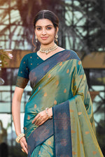 Thumbnail for Sangam Prints Peacock Green Soft Silk Woven Work Traditional Saree - Dista