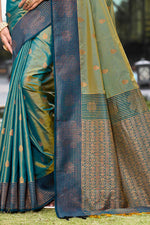 Thumbnail for Sangam Prints Peacock Green Soft Silk Woven Work Traditional Saree - Dista