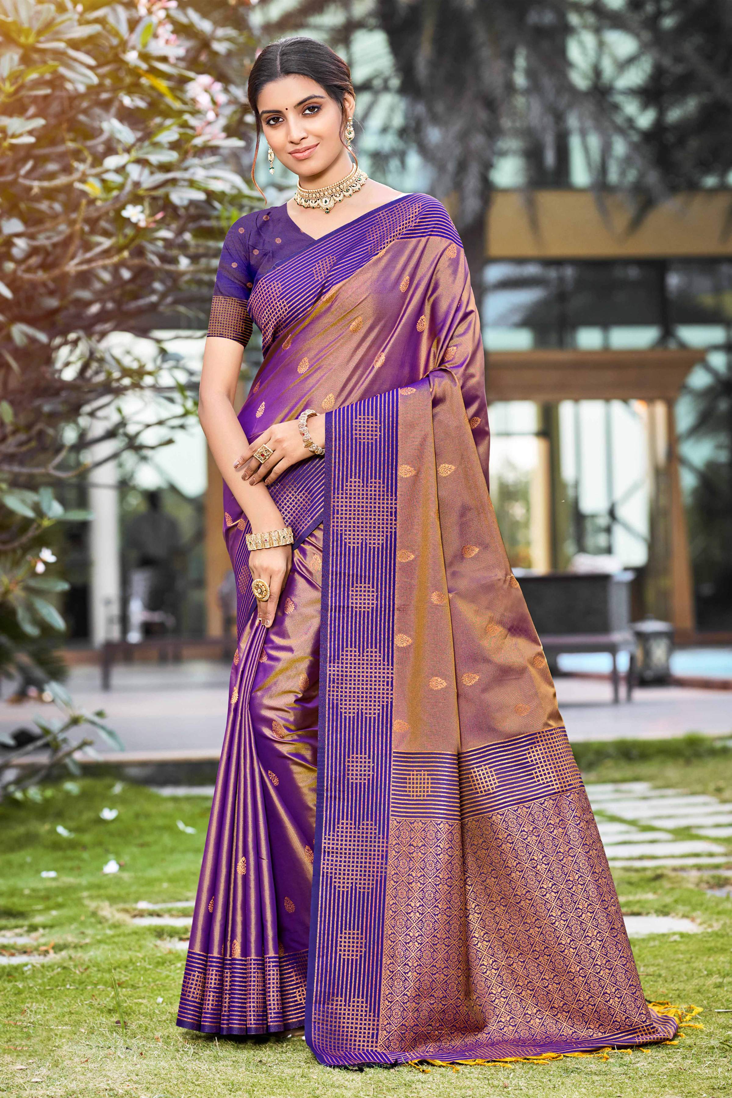Sangam Prints Copper Gold Soft Silk Woven Work Traditional Saree - Dista