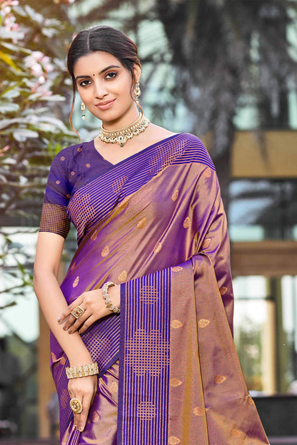 Sangam Prints Copper Gold Soft Silk Woven Work Traditional Saree - Dista
