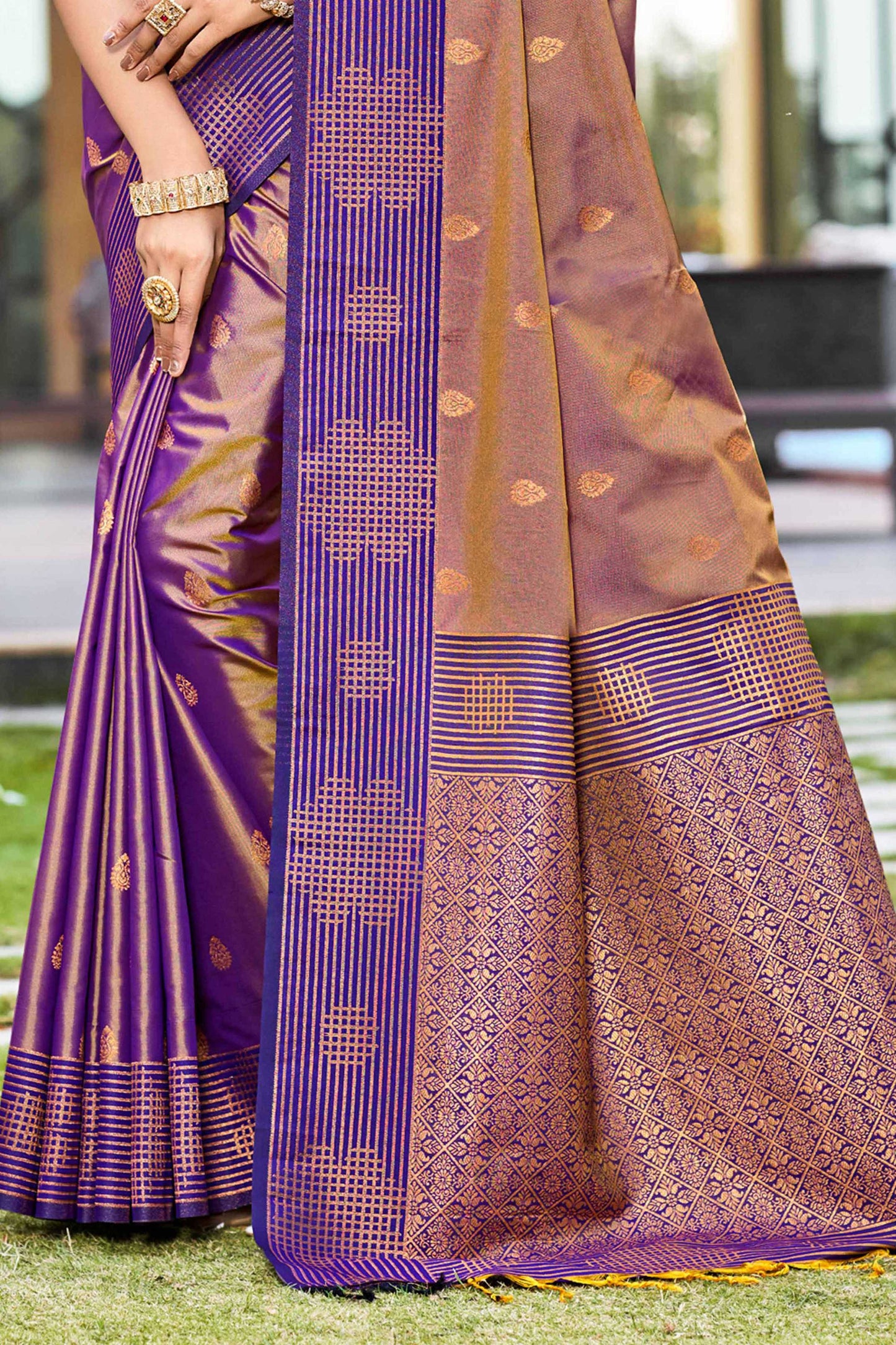 Sangam Prints Copper Gold Soft Silk Woven Work Traditional Saree - Dista