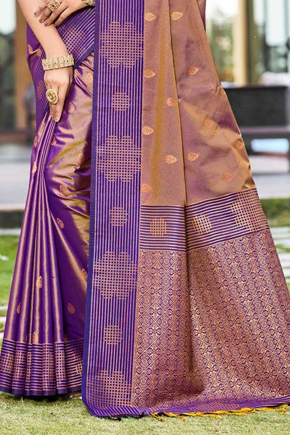 Sangam Prints Copper Gold Soft Silk Woven Work Traditional Saree - Dista