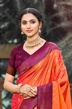 Thumbnail for Sangam Prints Bright Orange Soft Silk Woven Work Traditional Saree - Dista