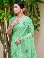 Thumbnail for Sangam Prints Light Green Linen Woven Work Traditional Saree