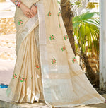 Thumbnail for Sangam Prints Crem Linen Woven Work Traditional Saree