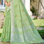Thumbnail for Sangam Prints Olive Green Linen Woven Work Traditional Saree