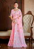 Sangam Prints Pink Linen Woven Work Traditional Saree - Distacart