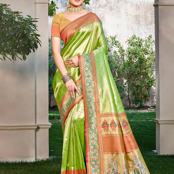 Sangam Prints Green Kanjivaram Silk Woven Work Traditional Saree