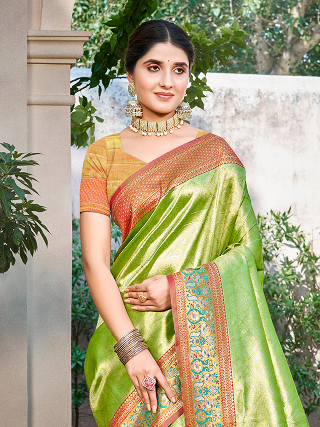 Sangam Prints Green Kanjivaram Silk Woven Work Traditional Saree - Distacart