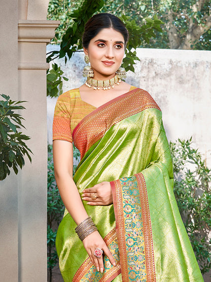 Sangam Prints Green Kanjivaram Silk Woven Work Traditional Saree - Distacart