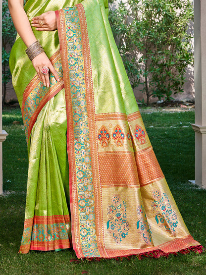 Sangam Prints Green Kanjivaram Silk Woven Work Traditional Saree - Distacart