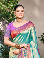 Thumbnail for Sangam Prints Teal Kanjivaram Silk Woven Work Traditional Saree