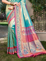 Thumbnail for Sangam Prints Teal Kanjivaram Silk Woven Work Traditional Saree