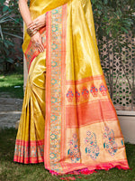 Thumbnail for Sangam Prints Yellow Kanjivaram Silk Woven Work Traditional Saree