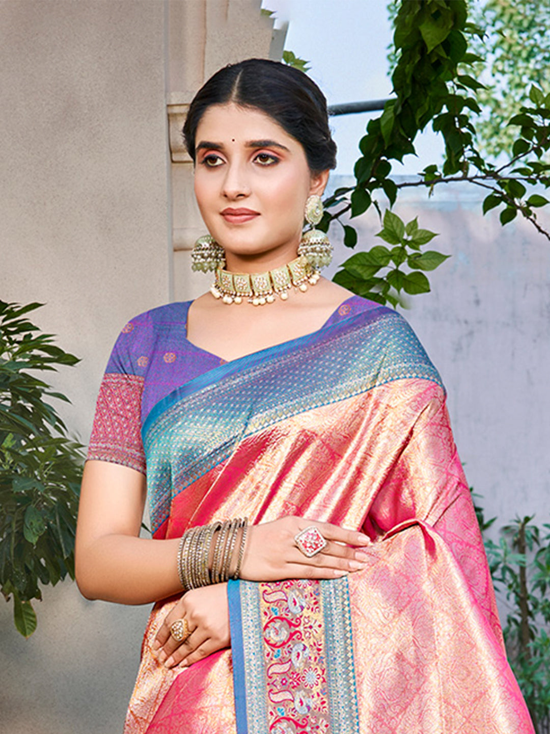 Sangam Prints Pink Kanjivaram Silk Woven Work Traditional Saree - Distacart