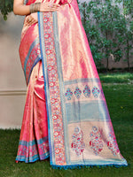 Thumbnail for Sangam Prints Pink Kanjivaram Silk Woven Work Traditional Saree