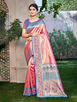 Thumbnail for Sangam Prints Pink Kanjivaram Silk Woven Work Traditional Saree