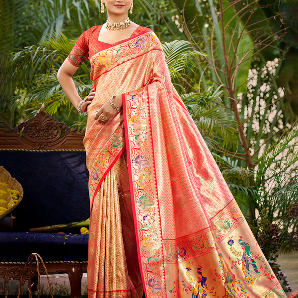 Sangam Prints Red  Silk Woven Work Traditional Saree