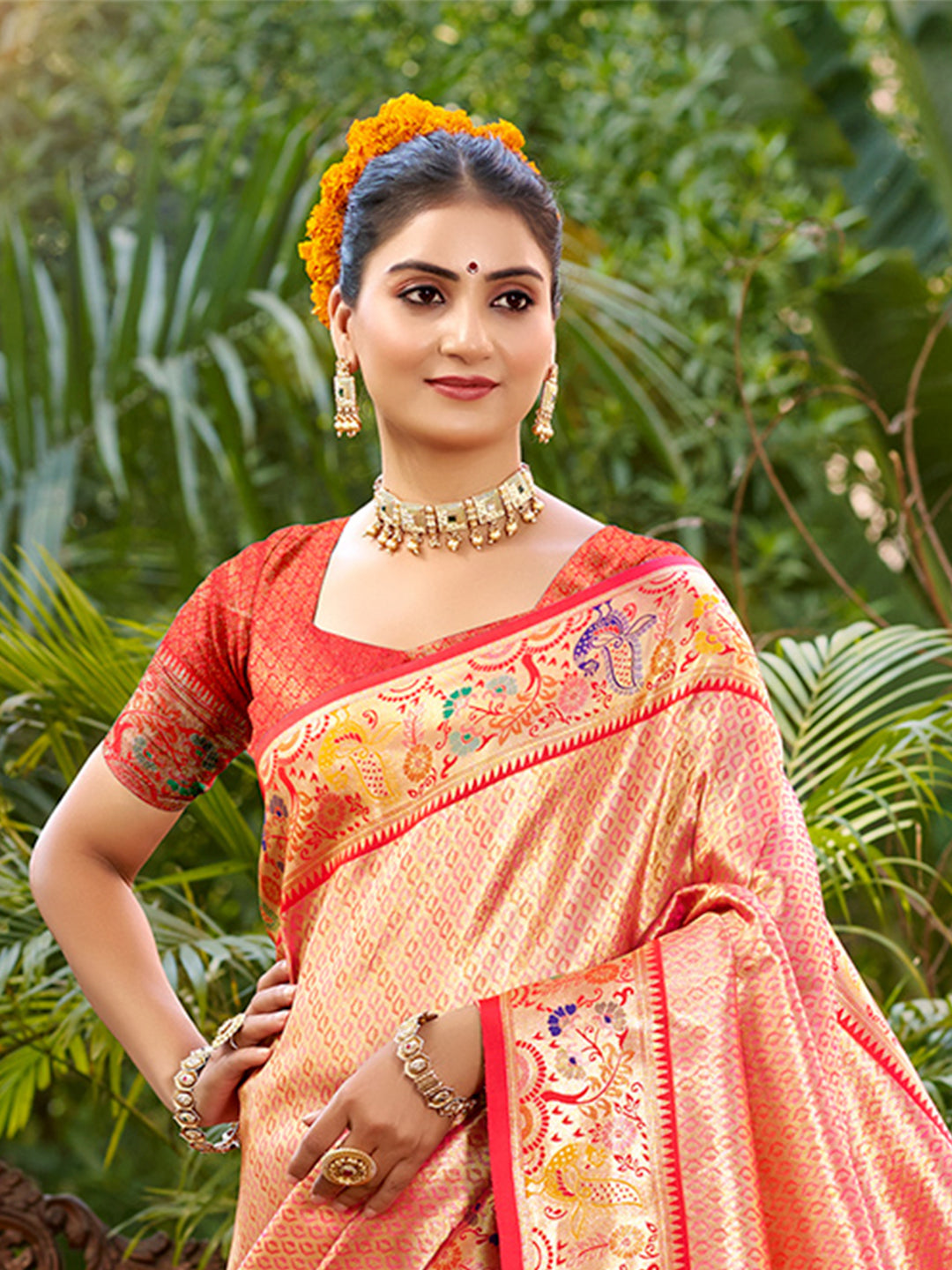 Sangam Prints Red  Silk Woven Work Traditional Saree - Distacart
