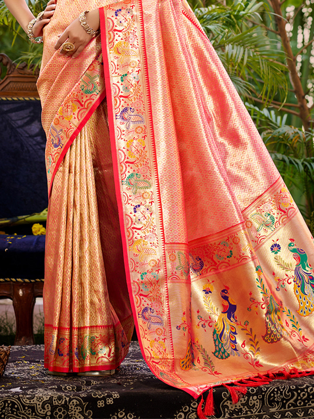 Sangam Prints Red  Silk Woven Work Traditional Saree