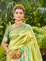 Thumbnail for Sangam Prints Parrot Green Silk Woven Work Traditional Saree