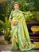 Thumbnail for Sangam Prints Parrot Green Silk Woven Work Traditional Saree