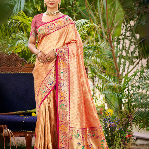 Sangam Prints Orange Silk Woven Work Traditional Saree