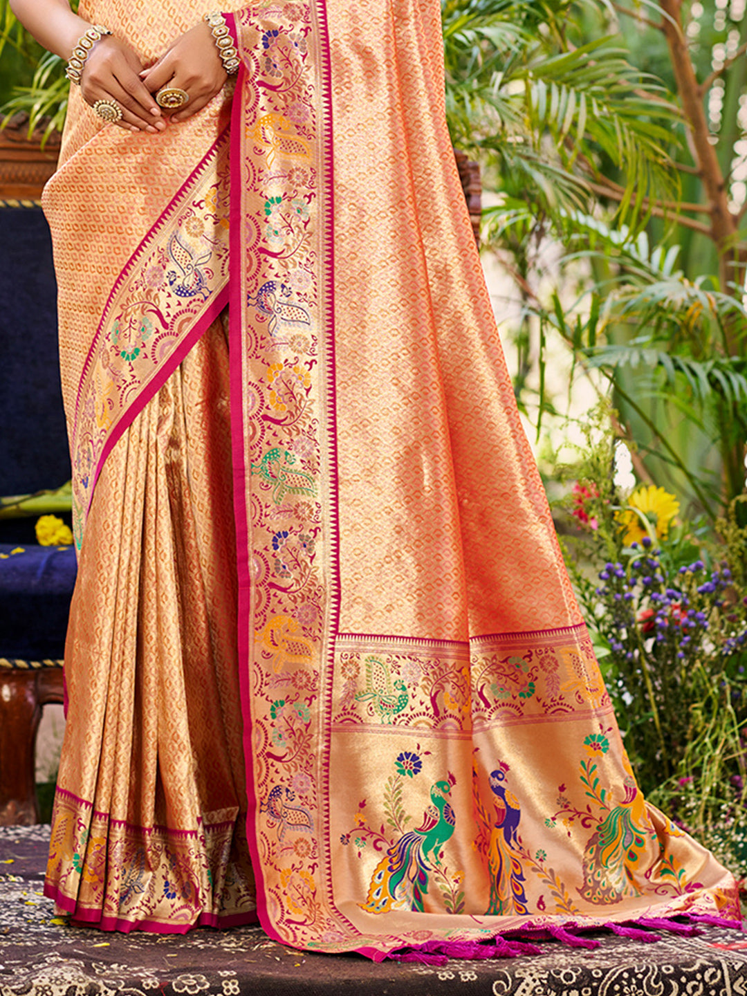 Sangam Prints Orange Silk Woven Work Traditional Saree - Distacart