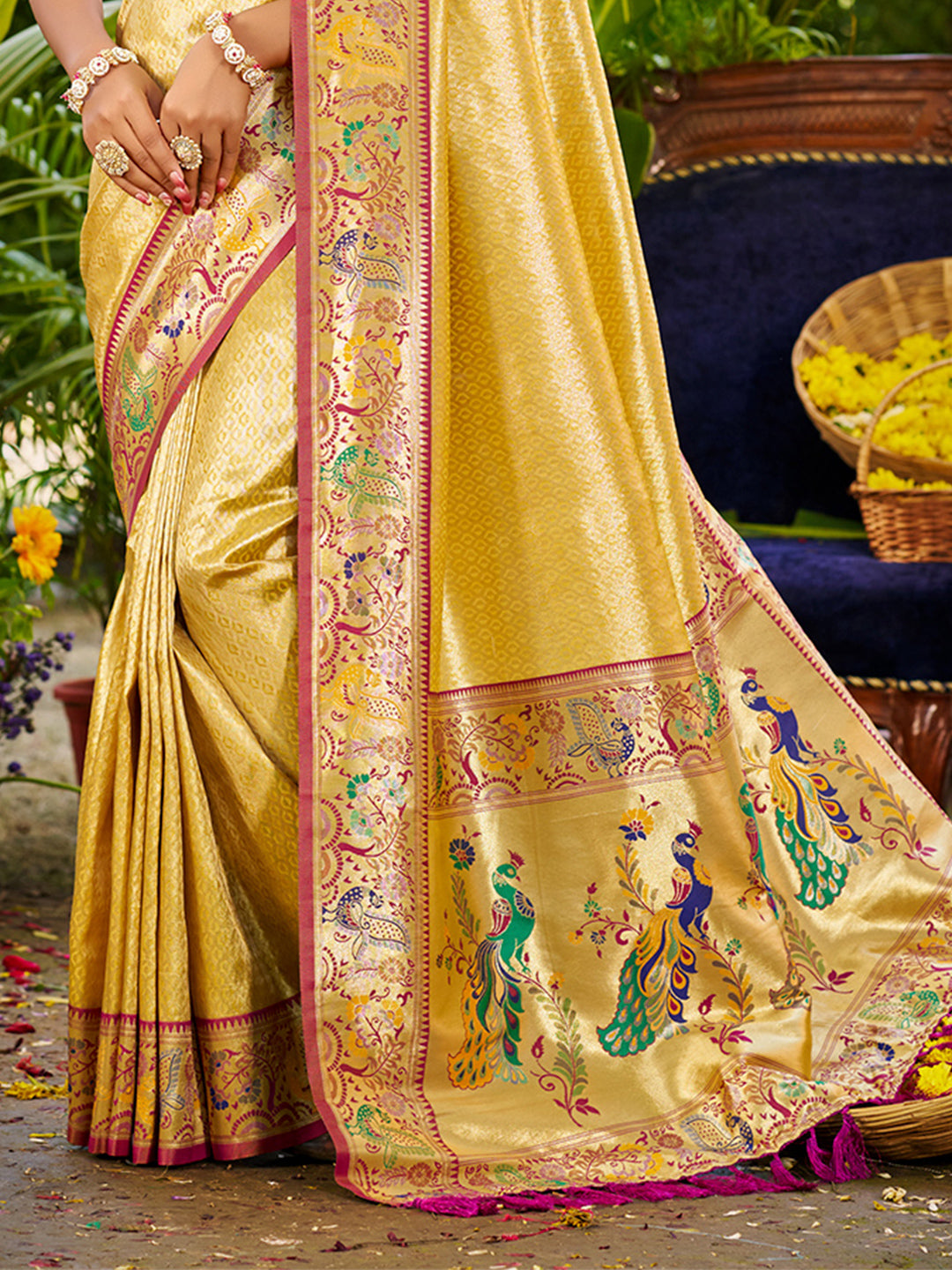 Sangam Prints Yellow Silk Woven Work Traditional Saree