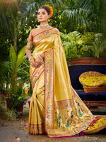 Thumbnail for Sangam Prints Yellow Silk Woven Work Traditional Saree