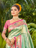 Thumbnail for Sangam Prints Dark Green Silk Woven Work Traditional Saree