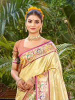 Thumbnail for Sangam Prints Beige Silk Woven Work Traditional Saree