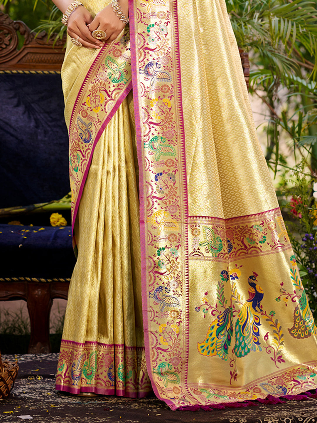 Sangam Prints Beige Silk Woven Work Traditional Saree