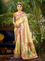 Thumbnail for Sangam Prints Beige Silk Woven Work Traditional Saree