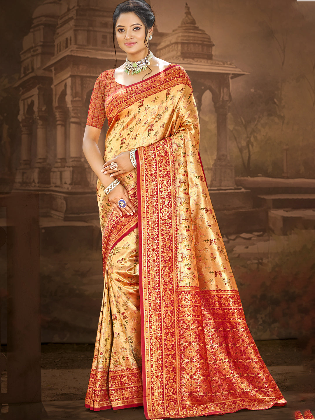 Sangam Prints Multi Color Dharmavaram Woven Work Traditional Saree