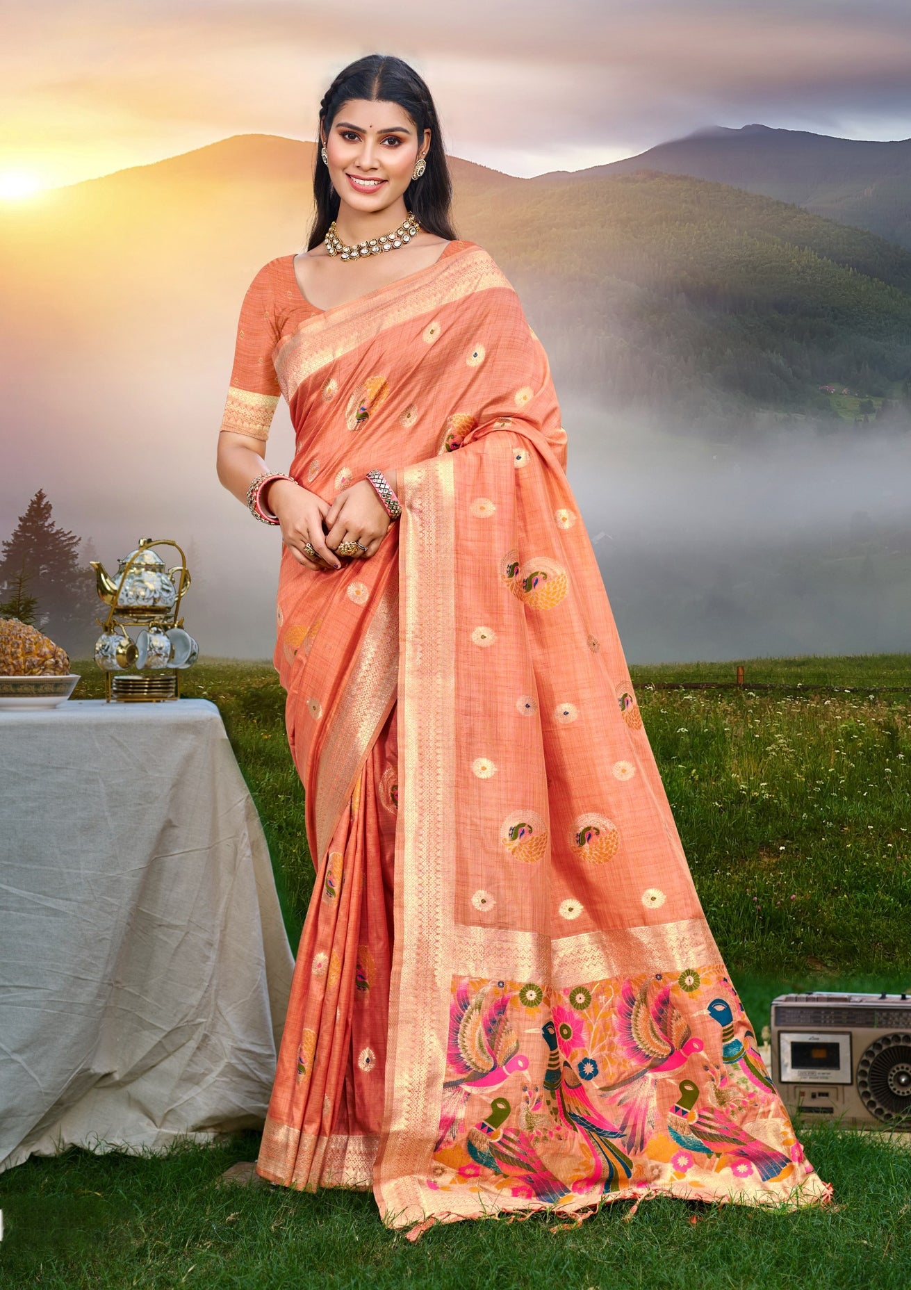 Sangam Prints Gajri Havy Assam Silk Saree With Meena Woven Work Traditional Saree
