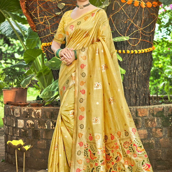 Prazu Fashion Yellow Assam Silk Weaving Wedding Wear Saree