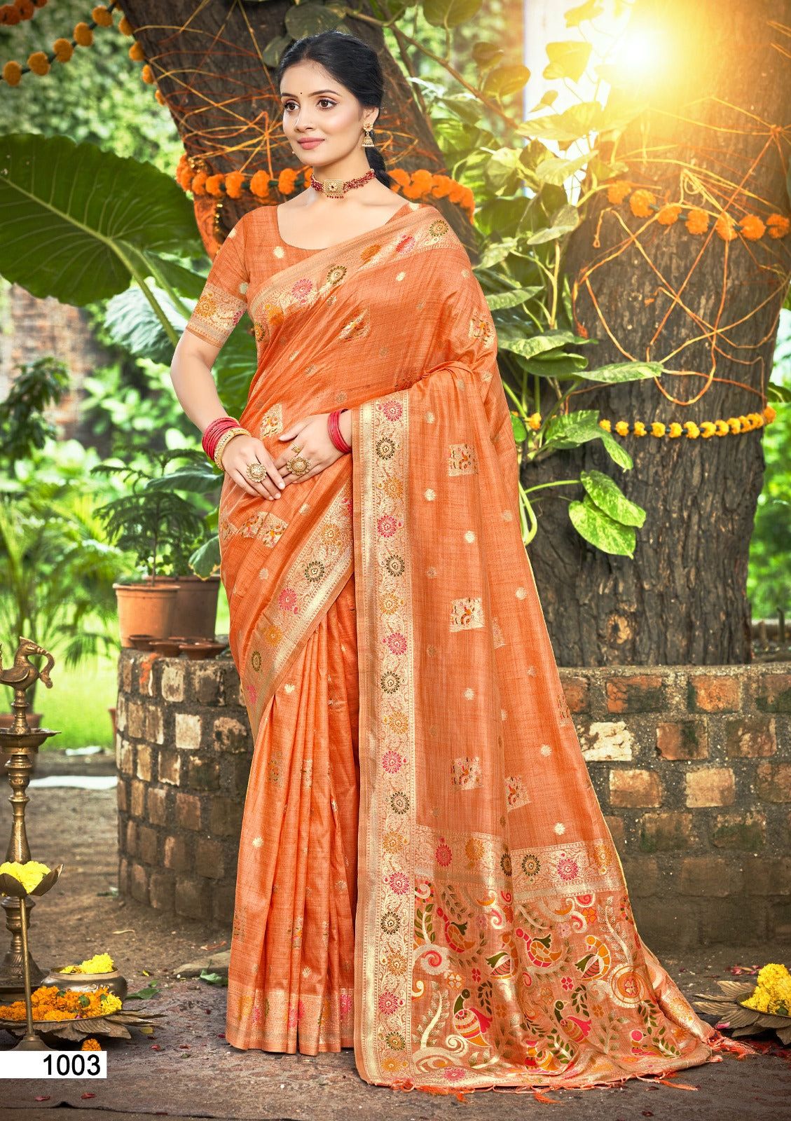 Prazu Fashion Orange Assam Silk Weaving Wedding Wear Saree