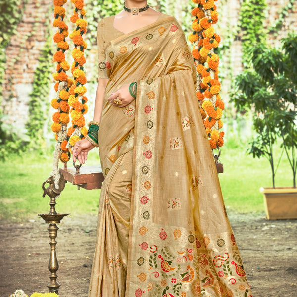 Sangam Prints Chiku Havy Assam Silk Saree With Meena Woven Work Traditional Saree - Distacart