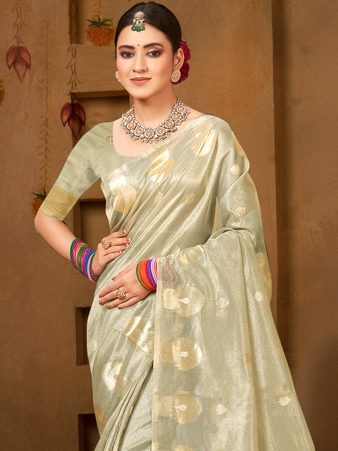 Sangam Prints Grey Munga Kota Woven Work Traditional Saree