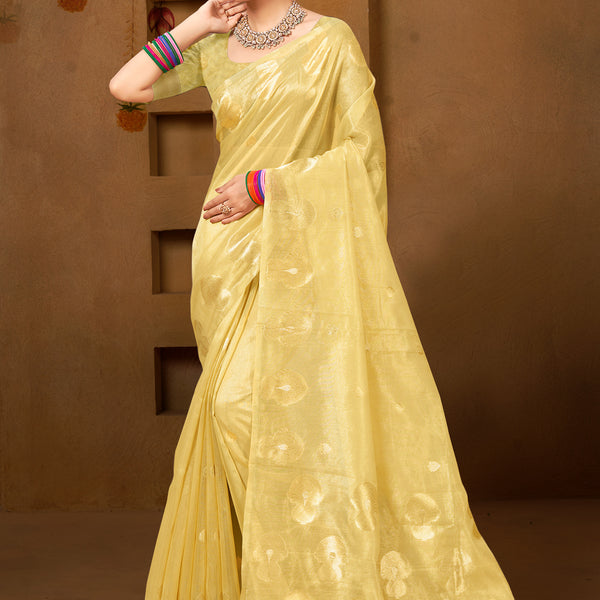 Sangam Prints Yellow Munga Kota Woven Work Traditional Saree - Distacart