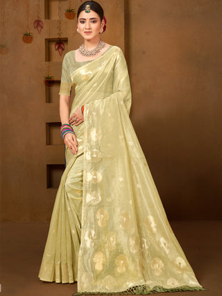 Sangam Prints Olive Green Munga Kota Woven Work Traditional Saree