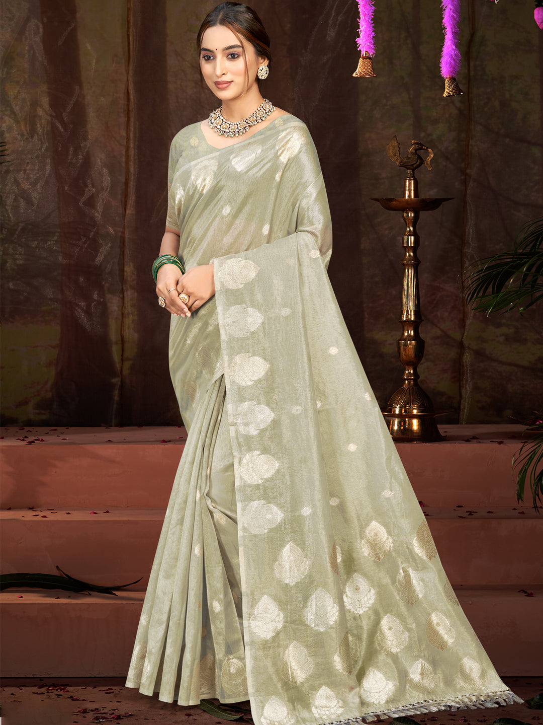 Sangam Prints Grey Munga Kota Woven Work Traditional Saree