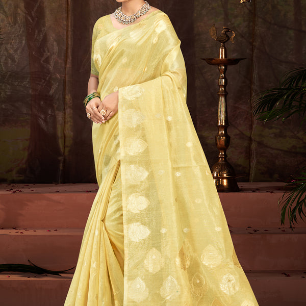 Sangam Prints Yellow Munga Kota Woven Work Traditional Saree