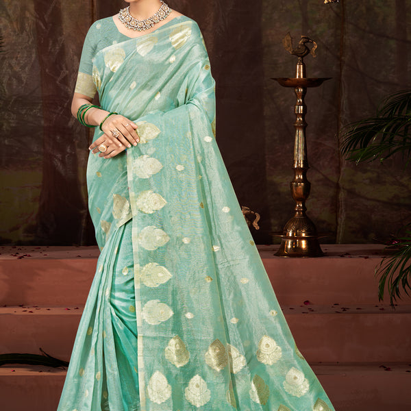 Sangam Prints Sea Green Munga Kota Woven Work Traditional Saree - Distacart
