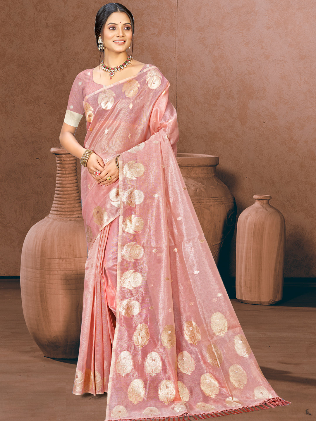 Sangam Prints Pink Munga Kota Woven Work Traditional Saree