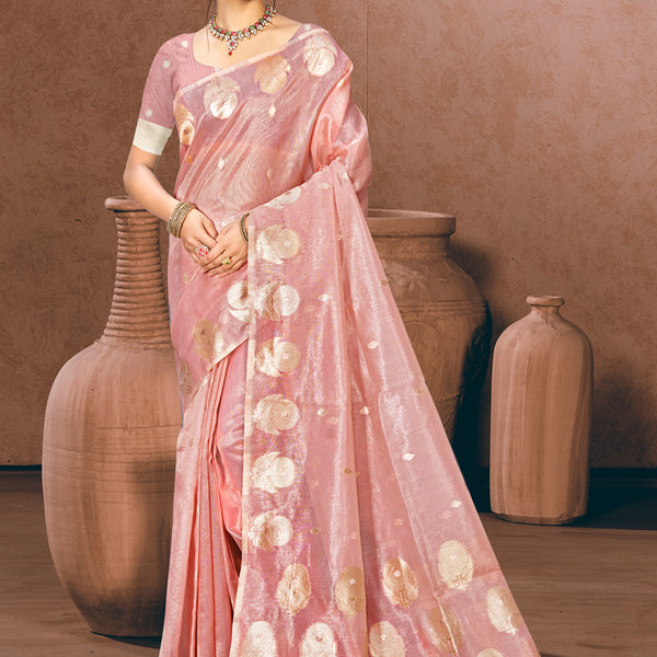 Sangam Prints Pink Munga Kota Woven Work Traditional Saree
